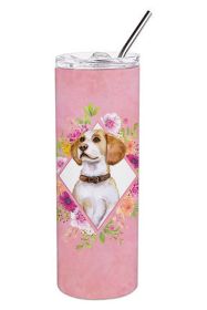 Beagle Pink Flowers Stainless Steel Skinny Tumbler