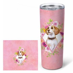 Beagle Pink Flowers Stainless Steel Skinny Tumbler