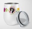 Bernese Mountain Dog 1 Pink Flowers Stainless Steel 12 oz Stemless Wine Glass