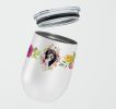 Bernese Mountain Dog 1 Pink Flowers Stainless Steel 12 oz Stemless Wine Glass