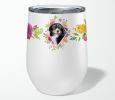 Bernese Mountain Dog 1 Pink Flowers Stainless Steel 12 oz Stemless Wine Glass