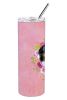 Bernese Mountain Dog Pink Flowers Stainless Steel Skinny Tumbler