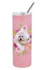 Bichon Frise #1 Pink Flowers Stainless Steel Skinny Tumbler