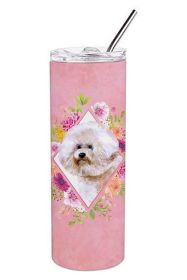 Bichon Frise #1 Pink Flowers Stainless Steel Skinny Tumbler