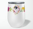Borzoi Pink Flowers Stainless Steel 12 oz Stemless Wine Glass