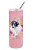 Borzoi Pink Flowers Stainless Steel Skinny Tumbler