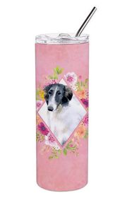 Borzoi Pink Flowers Stainless Steel Skinny Tumbler