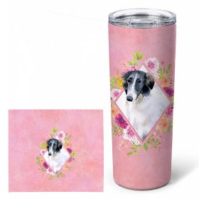 Borzoi Pink Flowers Stainless Steel Skinny Tumbler