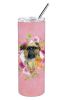 Brussels Griffon Pink Flowers Stainless Steel Skinny Tumbler