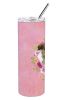 Brussels Griffon Pink Flowers Stainless Steel Skinny Tumbler