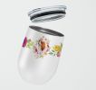 Cavalier King Charles Spaniel Pink Flowers Stainless Steel 12 oz Stemless Wine Glass