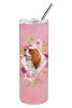 Cavalier King Charles Spaniel Pink Flowers Stainless Steel Skinny Tumbler
