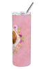Cavalier King Charles Spaniel Pink Flowers Stainless Steel Skinny Tumbler