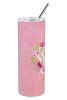 Chihuahua - Longhair - Pink Flowers Stainless Steel Skinny Tumbler