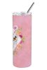 Chihuahua - Longhair - Pink Flowers Stainless Steel Skinny Tumbler