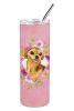Chihuahua #1 Pink Flowers Stainless Steel Skinny Tumbler