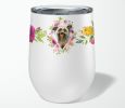 Chinese Crested Pink Flowers Stainless Steel 12 oz Stemless Wine Glass