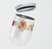 Chow Chow #1 Pink Flowers Stainless Steel 12 oz Stemless Wine Glass