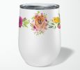 Chow Chow #1 Pink Flowers Stainless Steel 12 oz Stemless Wine Glass