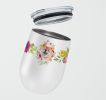 Chow Chow #2 Pink Flowers Stainless Steel 12 oz Stemless Wine Glass