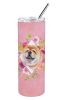 Chow Chow #2 Pink Flowers Stainless Steel Skinny Tumbler