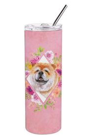 Chow Chow #2 Pink Flowers Stainless Steel Skinny Tumbler