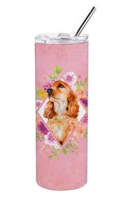 Cocker Spaniel #2 Pink Flowers Stainless Steel Skinny Tumbler