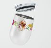 Dachshund - Red #1 - Pink Flowers Stainless Steel 12 oz Stemless Wine Glass