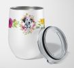Dalmatian - Puppy Pink Flowers Stainless Steel 12 oz Stemless Wine Glass