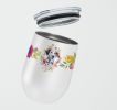 Dalmatian - Puppy Pink Flowers Stainless Steel 12 oz Stemless Wine Glass