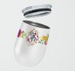 Dalmatian 1 Pink Flowers Stainless Steel 12 oz Stemless Wine Glass