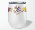 Dalmatian 1 Pink Flowers Stainless Steel 12 oz Stemless Wine Glass