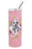 Dalmatian Pink Flowers Stainless Steel Skinny Tumbler