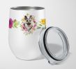 Eastern German Shepherd Pink Flowers Stainless Steel 12 oz Stemless Wine Glass