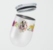 Eastern German Shepherd Pink Flowers Stainless Steel 12 oz Stemless Wine Glass