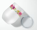 Eastern German Shepherd Pink Flowers Stainless Steel 12 oz Stemless Wine Glass