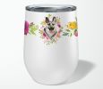 Eastern German Shepherd Pink Flowers Stainless Steel 12 oz Stemless Wine Glass