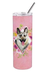 Eastern German Shepherd Pink Flowers Stainless Steel Skinny Tumbler