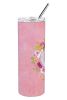English Bulldog Pink Flowers Stainless Steel Skinny Tumbler