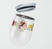 Jack Russell Terrier Pink Flowers Stainless Steel 12 oz Stemless Wine Glass