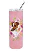 Jack Russell Terrier 3 Pink Flowers Stainless Steel Skinny Tumbler