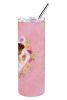 Jack Russell Terrier 3 Pink Flowers Stainless Steel Skinny Tumbler