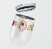 Jack Russell Terrier #2 Pink Flowers Stainless Steel 12 oz Stemless Wine Glass