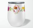 Jack Russell Terrier #2 Pink Flowers Stainless Steel 12 oz Stemless Wine Glass