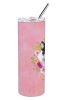 French Bulldog Pink Flowers Stainless Steel Skinny Tumbler