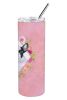 French Bulldog Pink Flowers Stainless Steel Skinny Tumbler