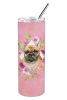 French Bulldog - Fawn - Pink Flowers Stainless Steel Skinny Tumbler