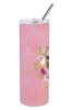 French Bulldog - Fawn - Pink Flowers Stainless Steel Skinny Tumbler