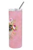 French Bulldog - Fawn - Pink Flowers Stainless Steel Skinny Tumbler
