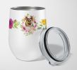 German Shepherd #1 Pink Flowers Stainless Steel 12 oz Stemless Wine Glass